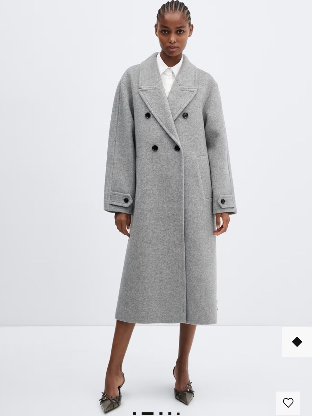 Mango Double-Breasted Oversized Long Gray Pea Coat